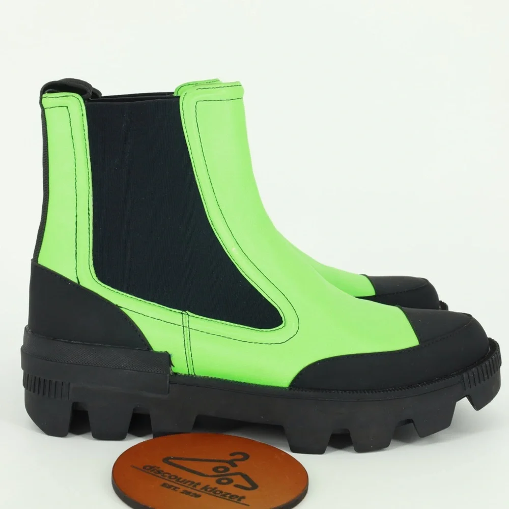 BIBI LOU Ankle Leather Boots Acid Green Lug‎ sole, Round toeline